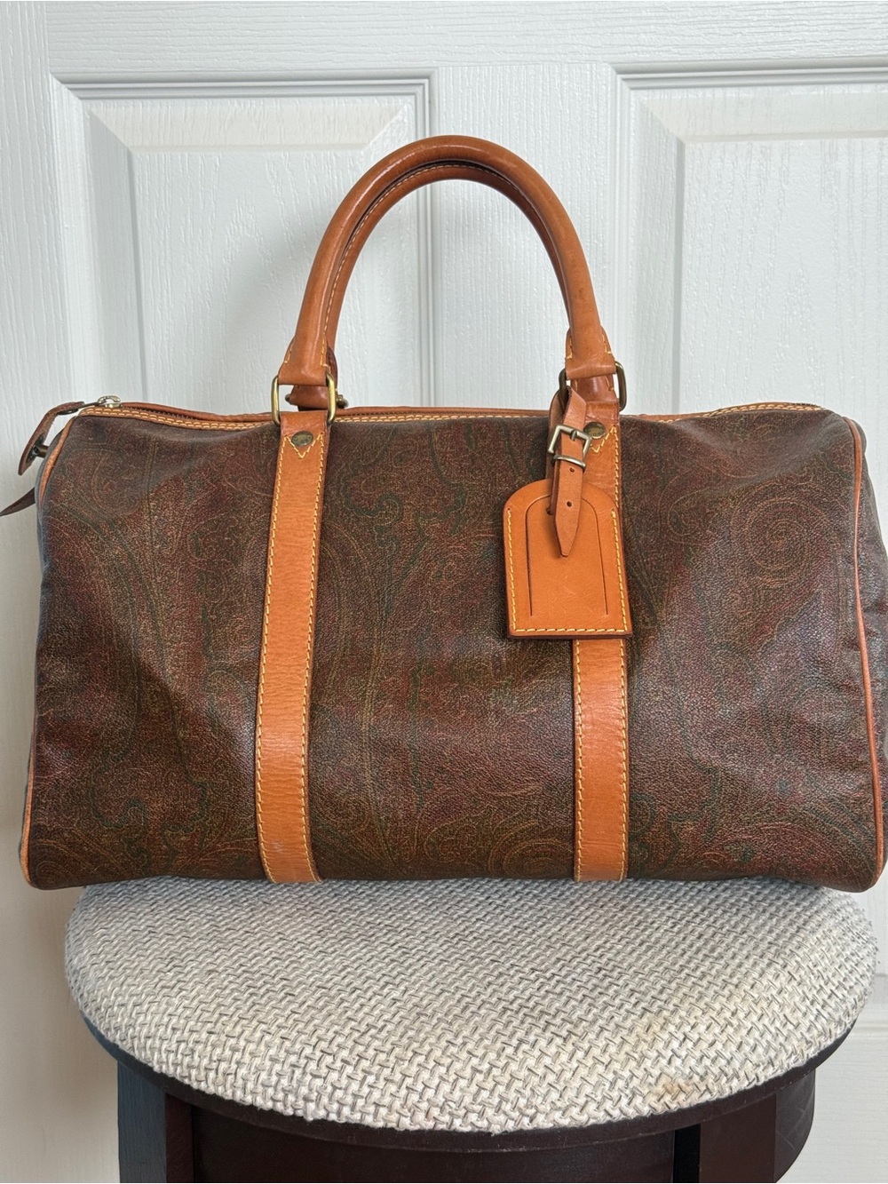 Etro Paisley Leather Duffle Bag 40 Soft Case Brown/Tan